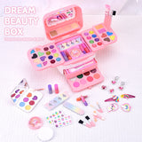 2024 Custom Logo Girls Princess Makeup Box 72 in 1 Kids Makeup Mirror Washable Little Girls Makeup Kit