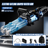 Gatling Electric Water Gun, Ice Blast Rotating Gatling Electric Water Gun, Range 40 Ft, LED Shooting Light, High-Speed Continuous Firing  (Double tube Black&Blue+Backpack)