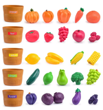 Play Food Toy for Kids Kitchen, Pretend Fruit &Vegetables Accessories with Shopping Storage Basket, Plastic Educational Toy for Toddler Children Birthday Gift