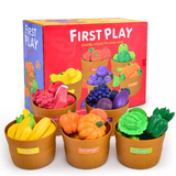 Play Food Toy for Kids Kitchen, Pretend Fruit &Vegetables Accessories with Shopping Storage Basket, Plastic Educational Toy for Toddler Children Birthday Gift